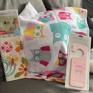 Floral Owl Room decor Curtain, Wall Decals and a Door Handle